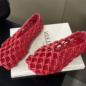 NEW bright Red Leather Woven Slippers size 7